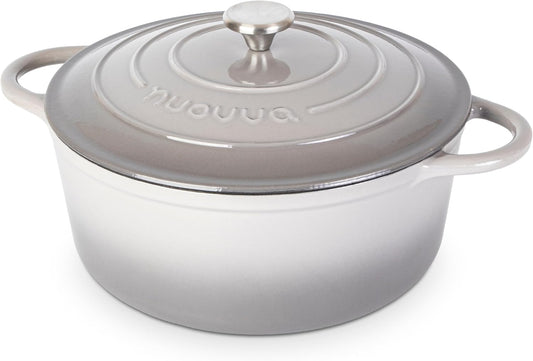 Cast Iron Dutch Oven with Lid – Non-Stick Ovenproof Enamelled Casserole Pot – Sturdy Dutch Oven Cookware – Grey, 7.3-Quart, 30cm – by Nuovva