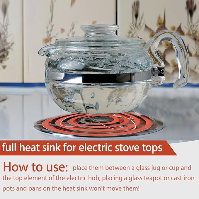 Glass Cooktop Heat Diffuser for Electric Stove, Full Heat Sink Protects Glass Cookware, Pack of 4