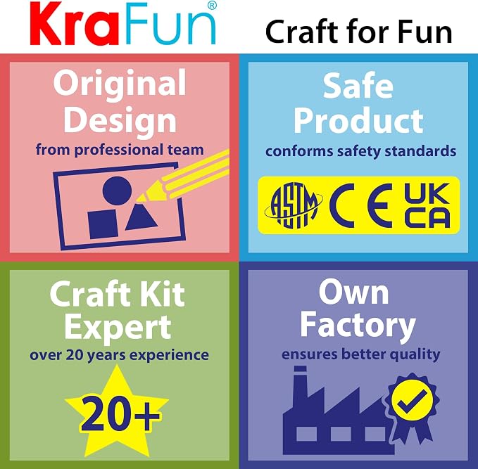 KRAFUN Safari Animal Beginner Paper Craft Kit for Kids Age 3+ | 16 Projects | 16 projects with paper bags, plates & rolls. Lion, Tiger, Giraffe & Elephant themes. Activity for boys & girls