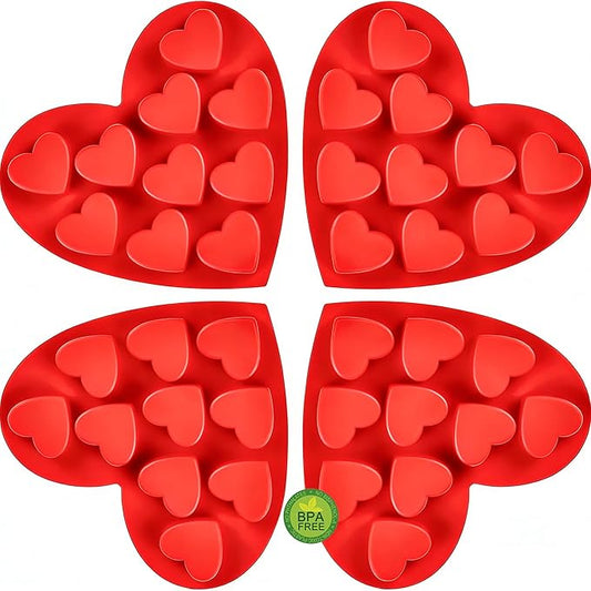 4 Pack 10-Cavity Heart Silicone Molds Non-Stick Food Grade Reusable Baking Molds for Chocolate Candy Gummy Jello Ice Cube Soap DIY Valentine's Day Craft Making