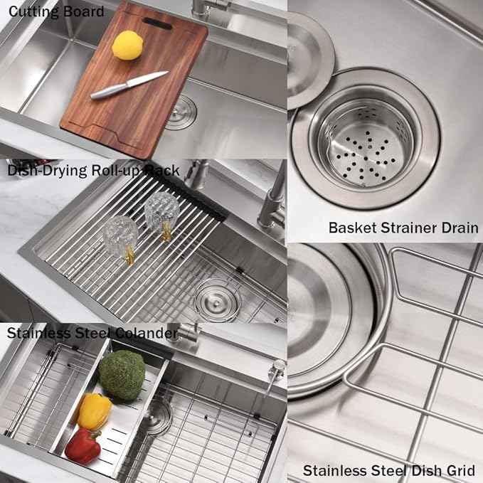 30 inch Drop in Kitchen Sink Waterfall Workstation with Faucet Combo-VOKIM 30x22 Drop-in sink 16 Gauge Stainless Steel Single Bowl Kitchen Sink with Cutting Board