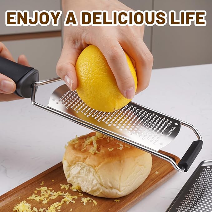 Cheese Grater Lemon Zester, Stainless Steel Grater Citrus Zester Tool for Parmesan Cheese Lemon, Ginger, Cheese, Nutmeg, Potato, Chocolate and Garlic, With Protective Cover-2 Pack