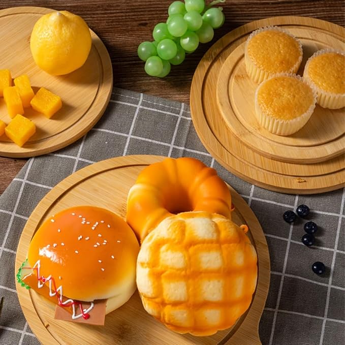 6 Pack Pizza Board Set – Premium Wooden Pizza Plates for Serving & Cutting, Round Bamboo Pizza Plate with Handle, Durable & Lightweight for Home & Restaurant (Up to 13 Inches),11inch