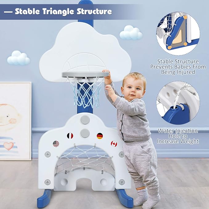 Costzon Kids Basketball Hoop, Toddler Sports Activity Center w/ 5 Adjustable Height Levels, Basketball Soccer Golf Game Set, Indoor Outdoor Basketball Hoop Set Gift for Baby Infant