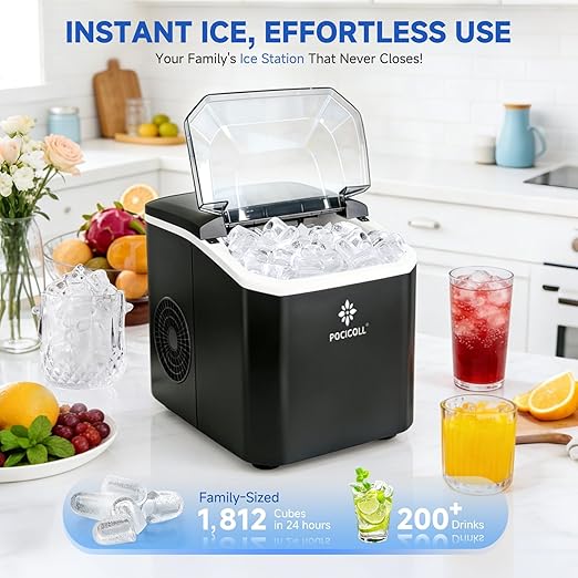 Countertop Ice Maker Machine, 26lbs in 24Hrs, 9 Ice Cubes Ready in 8 Mins, Auto-Cleaning Portable Ice Maker with Basket and Scoop, for Home/Kitchen/Camping/RV (Black)