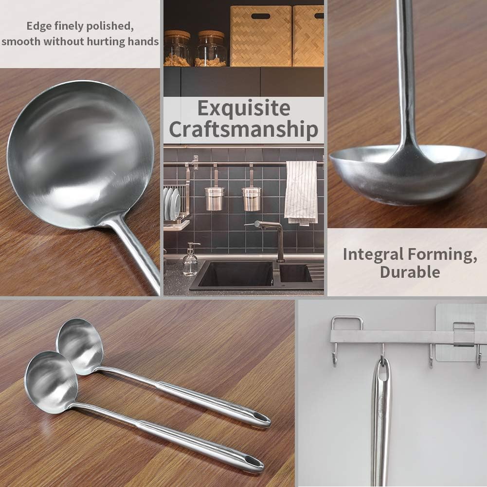 Newness Soup Ladle, [Rustproof, Heat Resistance, Integral Forming] Resilient 304 Stainless Steel Soup Spoon with Vacuum Ergonomic Round Handle, Cooking Spoon for Kitchen, 13.7 Inches