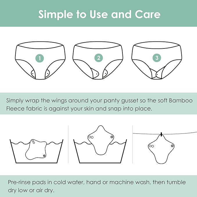 wegreeco 6 Pcs Reusable Menstrual Pads, Ultra Absorbent Cloth Pads for Heavy Flow, Sanitary for Teens, Women, Nonslip, Inner Aqua, Burgundy, Coffe, Rose Gold Outer, XS