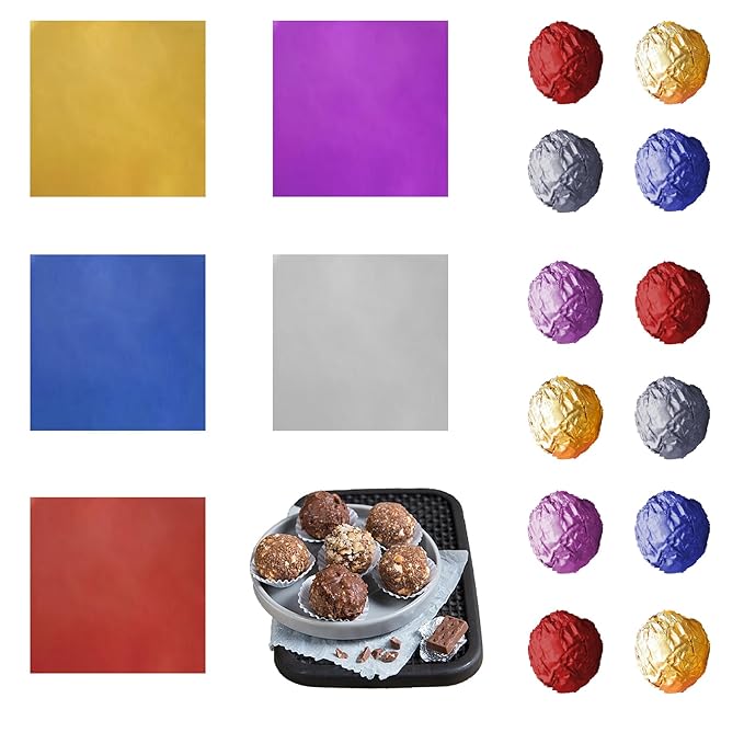 PABCK 500 Pcs 5 Colors Chocolate Candy Wrappers Aluminium Foil Wrapping Papers Square Sweets Lolly Paper Food Tin Foil Wrapper for Candy Packaging Decoration (5.9x5.9 inches)