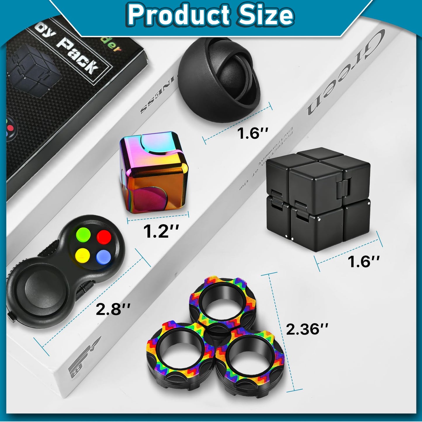 Dr.Kbder 5 Pcs Fidget Toys Adults Set, EDC Cool Desk Gadgets Office Spinner Toys for Teen Kid with Metal Fidgets Infinity Cube Figits Ring Bike Chain ADHD Stress Anxiety Relief Gift for Boys Girls
