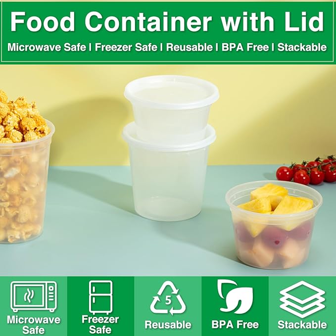 Deli Food Containers with Lids 24 oz-60 Pack Meal Prep Containers Food Storage Containers with Lids Stackable, Leakproof, BPA Free, Microwave Dishwasher Freezer Safe for Takeout Meal