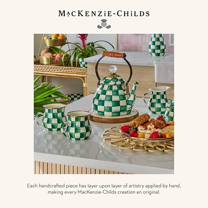 MACKENZIE-CHILDS Enamel Charger Plate, Charger Decoration for Dinner Plates or Home Decor, 12 Inches, Green-and-White Emerald Check