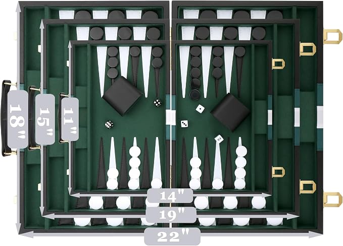 Backgammon Set - Classic Board Game with Premium PU Leather Case - Portable Travel Strategy Backgammon Game Set for Adults, Kids Family Game Night, Vacation & Gifts (11inch Small, Black)
