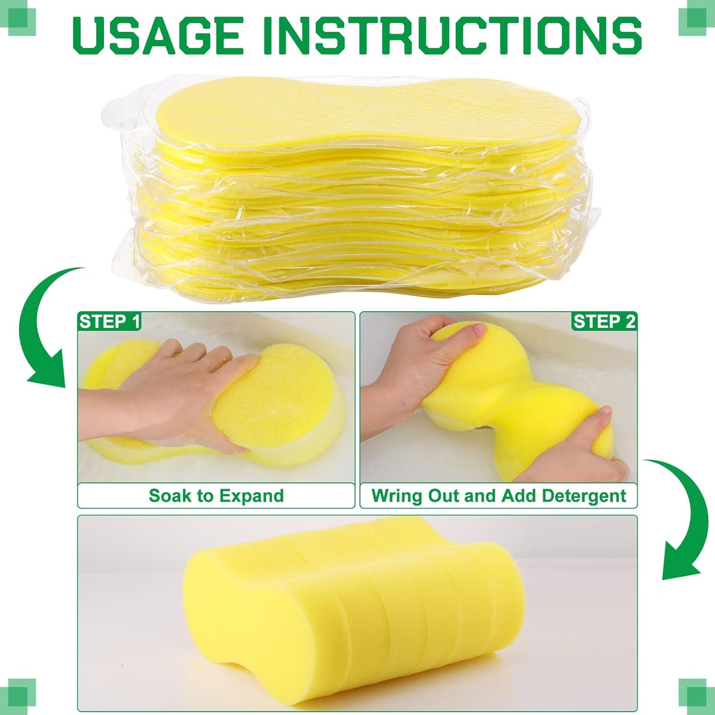 Vesici 60 Pack Large Sponges Bulk Multi-Purpose Extra Large Sponge for Washing Cars Field Day Water Games Household Cleaning Car Boat Bike Kitchen Bathroom Vacuum Compressed Packing (Bright Yellow)