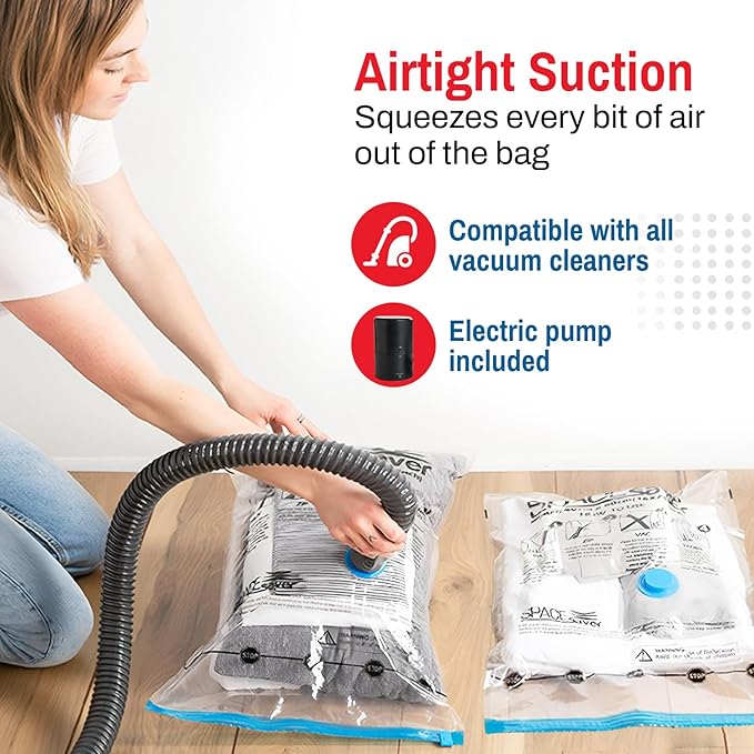 Spacesaver 4 Pack Medium Vacuum Storage Bags for Clothes - 28 x 20-Inch Vacuum Sealer Compression Bags with Hand Pump - Space Saver Storage Bag for Travel Essentials, Garments and Organization