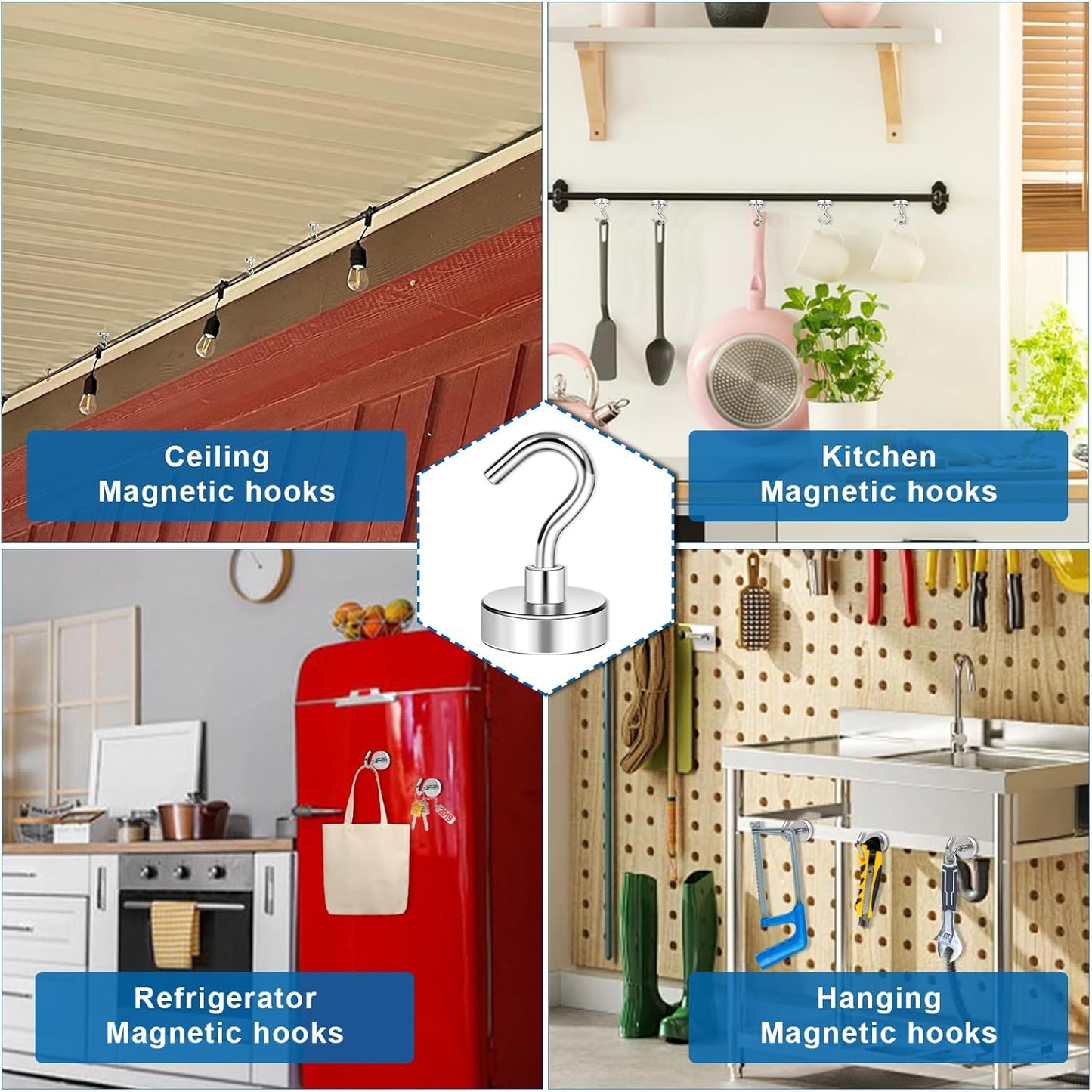 LOVIMAG Strong Magnetic Hooks, 30Lbs Magnetic Hooks Neodymium Magnets with Hooks for Refrigerator, Magnetic Cruise Hooks for Hanging, Classroom, Office, and Kitchen - Pack of 200