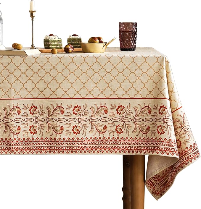 ISAENNE Designer Linen Floral Long Rectangle Tablecloth,Pale Yellow Farmhouse Indoor Table Cloth,Durable Decor Tablecloths for Dining Kitchen Thanksgiving Christmas,63"*102"-Chamonix A