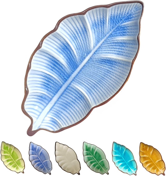 Ceramic Spoon Rest for Stove Top, Ice Cracks Leaf Cute Spoon Rest for Kitchen Counter, Cooking Spoon Holder for Kitchen Counter, Utensil Rest Spatula Rest Ladle Holder Tong Rest, 1 PC (B, Sapphire)