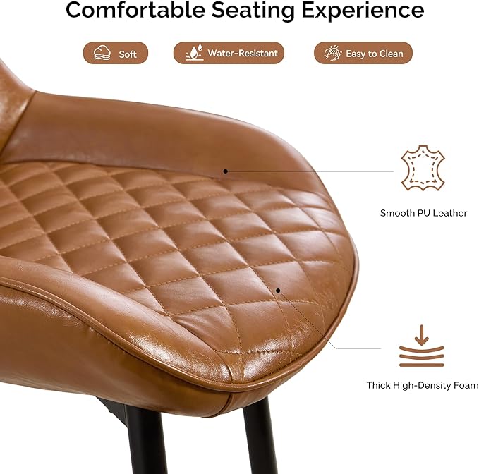 Dining Chair Set of 8, Modern Dining Chairs with Thick Cushions, Faux Leather Upholstered Kitchen Dining Room Chairs with Metal Adjustable Legs for Dining Living Room, Brown