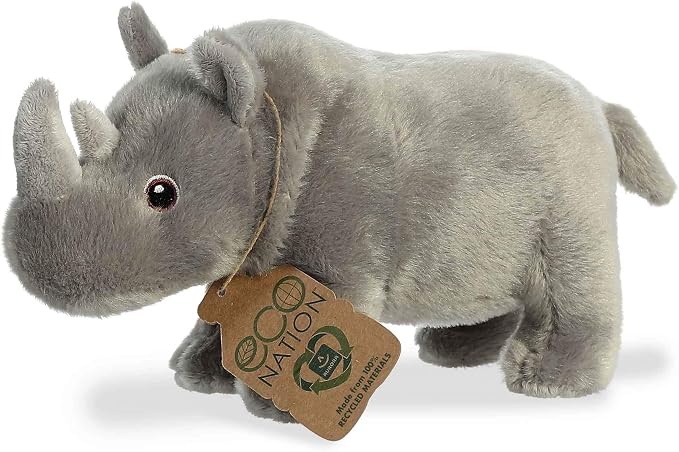 Aurora® Responsibly Made Eco Nation™ Rhinoceros Stuffed Animal - Ideal for Playtime Adventures - Perfect for Birthdays or Just Because - Gray 9.5 Inches