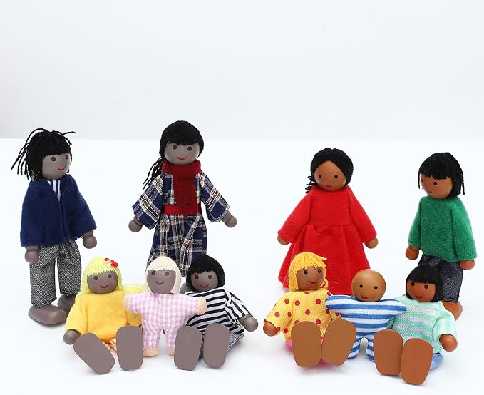 ONEST 18 Pieces Wooden Dollhouse Family Set Mini People Figures Dog Cat Sets Dollhouse Dolls Wooden Doll Family Pretend Play Figures Accessories for Pretend Doll House Toy