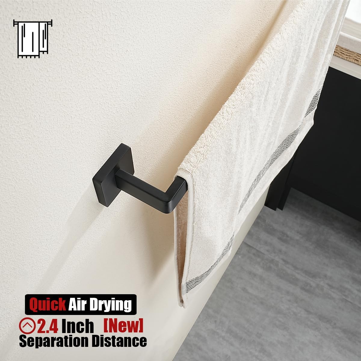 JQK Black Towel Bar, Rounded Edges 20.41 Inch Towel Rack, 304 Stainless Steel Bathroom Wall Mount, Useable Length 18 Inch, TB250L18-PB