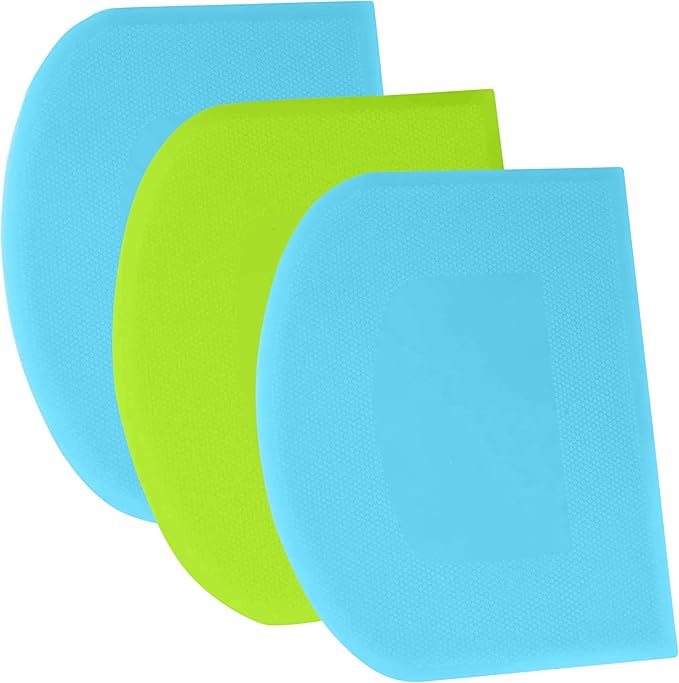 SURDOCA Dough Scraper Bench Scraper - 3P 11.8x7.3" Plastic Flexible Bowl Scraper, Sharp Edge & Angles Cake Scraper. Non-Slip Bakeware Decorating Tools Sculpting & Modeling Tools - Blue+Green+Blue
