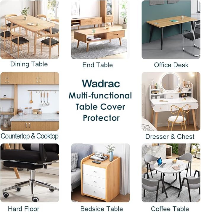 Wadrac 1.5mm Thick 17x54 Clear Table Cover Protector Study Desk Topper Pad Blotter Plastic Transparent Desk Mat for Desktop Writing Computer Desk Protector for Office and Home Easy Clean Waterproof