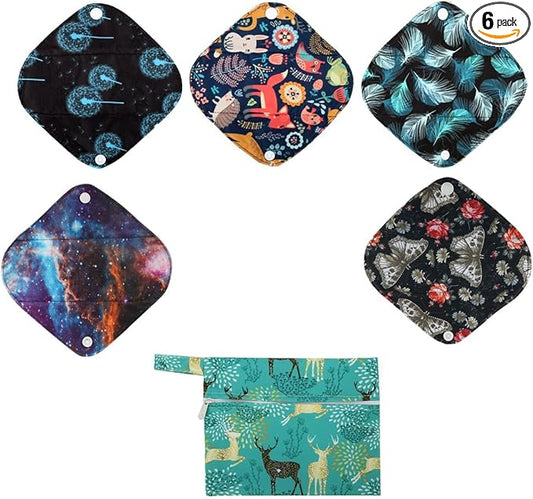 5 XS Panty Liners 1 Wet Bag Cloth Menstrual Pads Reusable Washable (Deers, XS Panty Liners)