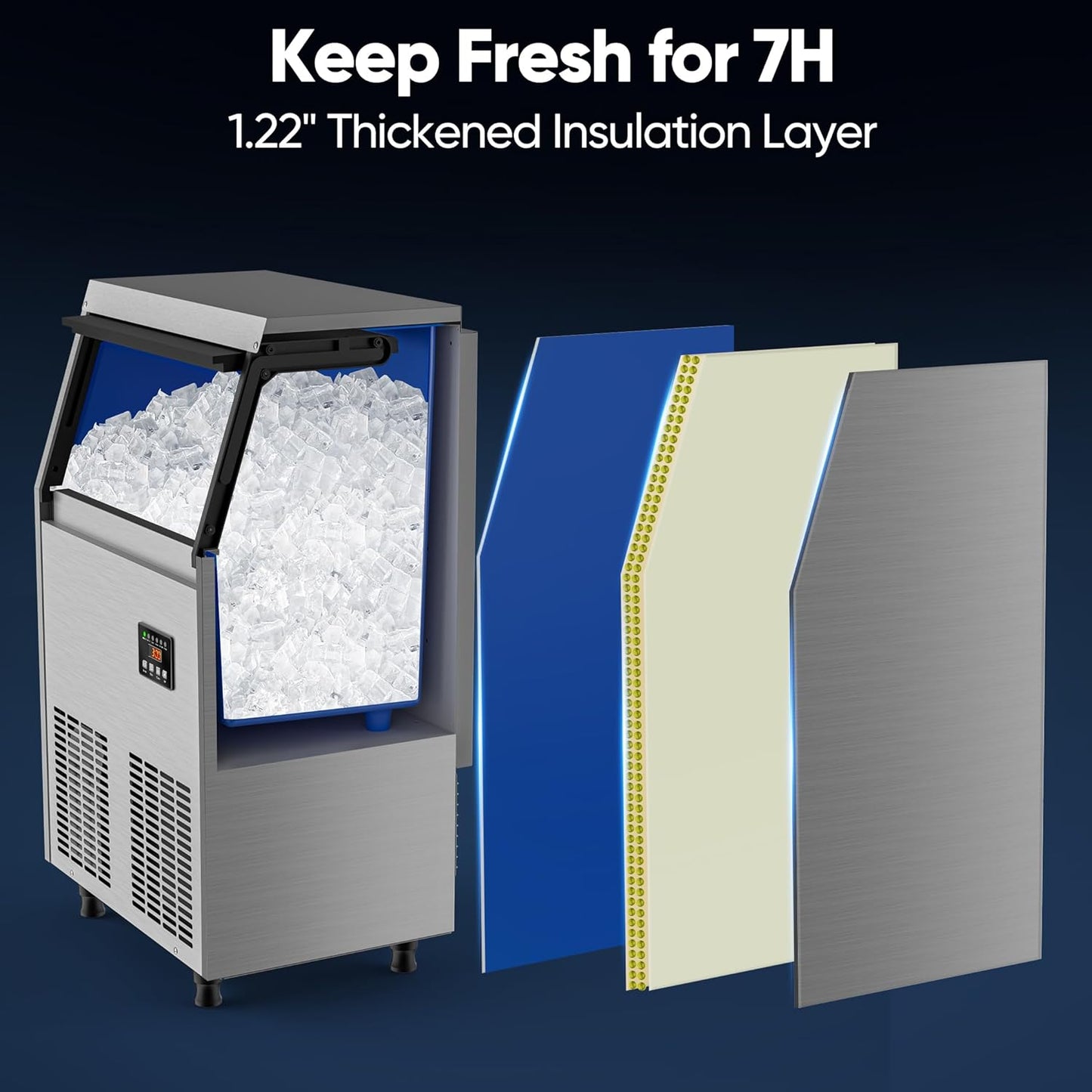 Commercial Ice Maker Machine, Coolski 200LBS/24H Under Counter Ice Maker with 35LBS Ice Storage,Stainless Steel Freestanding Ice Machine for Restaurant, Home, Bar, Office, Party, Outdoor Activities