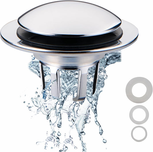 Chrome Bathroom Sink Drain Stopper,Welsan Universal Pop-Up Drain Stopper Plug Strainer with Hair Catcher for 1 1/8"-1 1/2" Drain Hole,Anti-Clogging Filter Chrome Plated