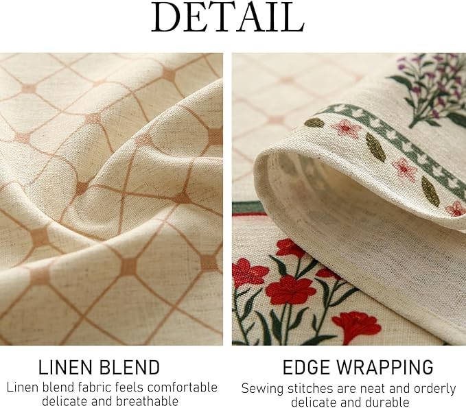 ISAENNE Designer Vintage Linen Floral Long Rectangle Tablecloth,Fall Colorful Modern Table Cloth,Anti-Wrinkle Decor Tablecloths for Dining Thanksgiving Kitchen Christmas,63"*94"-Bertina E