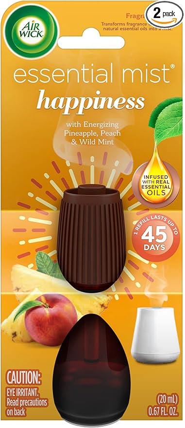 Air Wick Essential Mist Refill, 1 Ct, Happiness, Essential Oils Diffuser, Air Freshener, Aroma