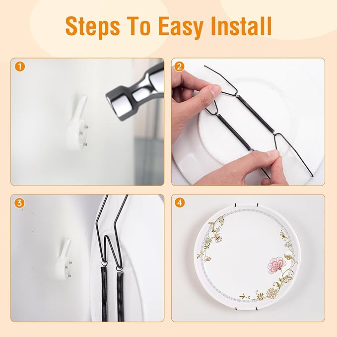 Bilillo Plate Hangers for The Wall, Suitable for 4''-5'' Decorative Plate,Invisible Heavy Duty Wire Plate Holder with Wall Hooks, Plate Hangers for Displaying Plates, Platter, Dish (Black)