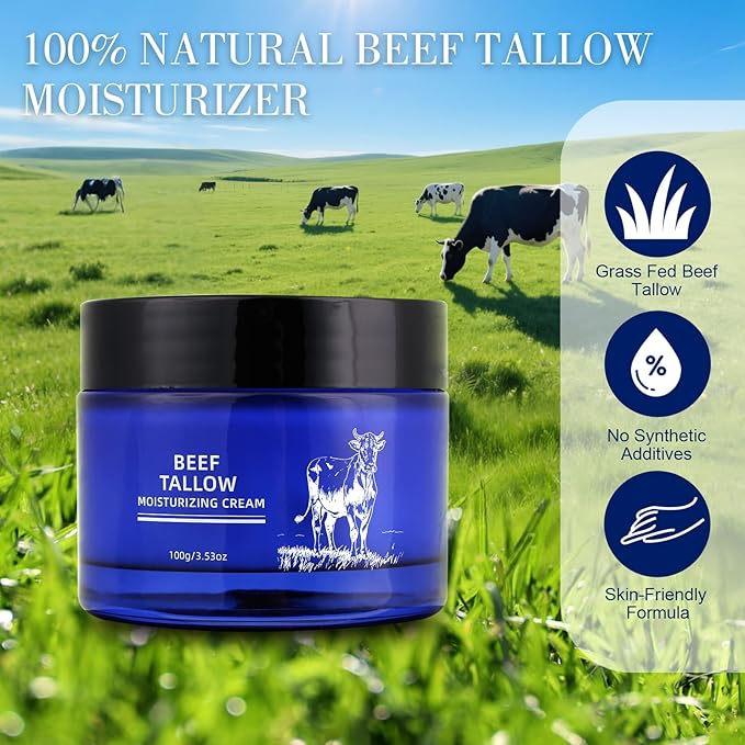 Beef Tallow for Skin, Whipped Organic Grass-Fed Beef Tallow Balm for Face & Body, Tallow Face Moisturizer, For Dry Skin