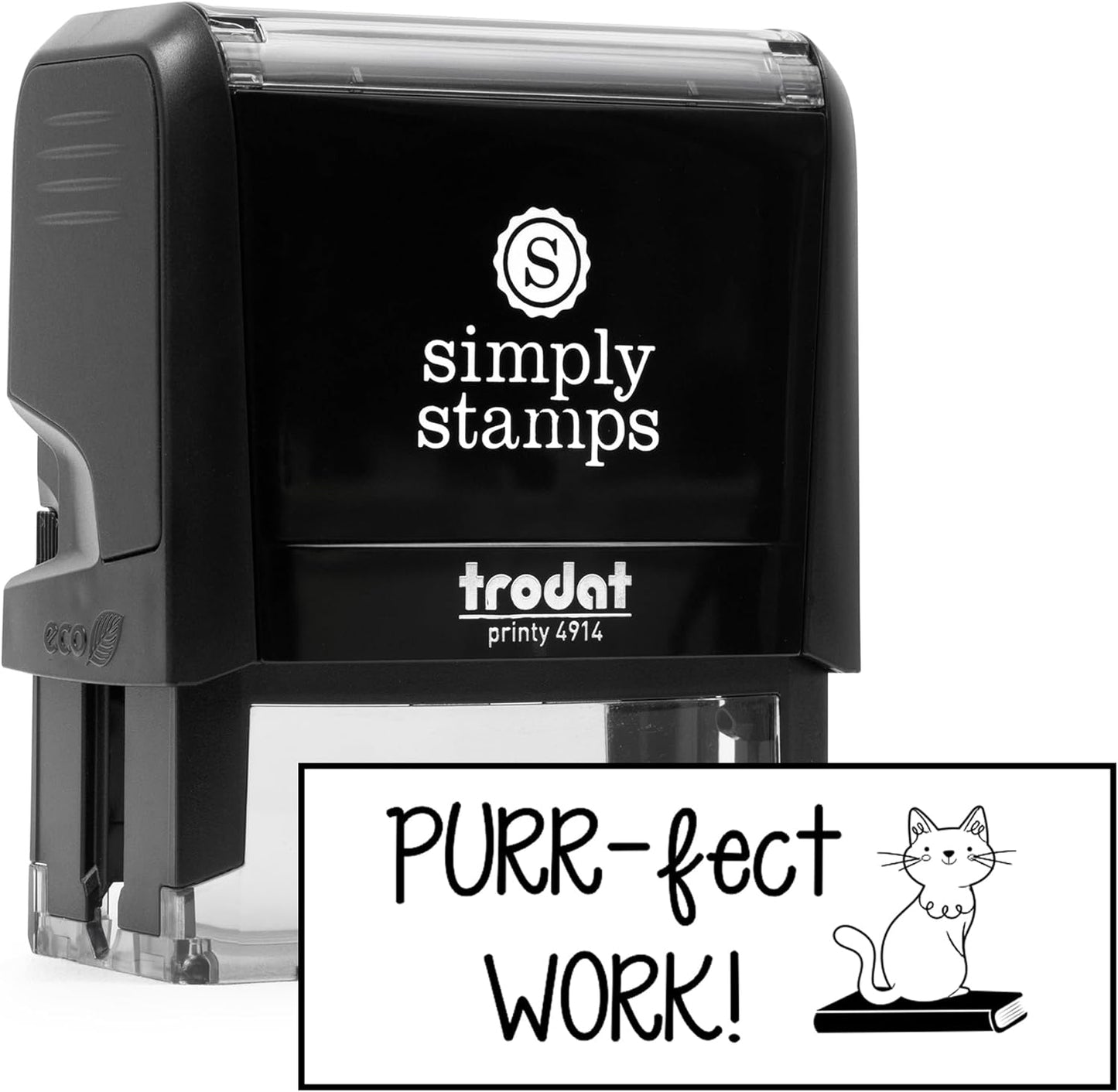 Custom Self-Inking Stamps | 49 Designs | Fun Phrases | Make Grading Easy | Classroom & Library Book Stamps (Purr-FECT Work! Xtra Wide)