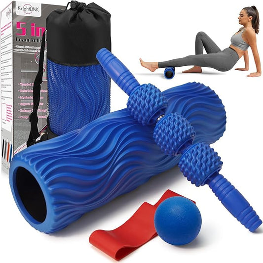 5 in 1 Foam Roller Set Muscle Massage Foam Ripple Roller for Deep Tissue Massage of The Back and Leg Muscles, Relieves Muscle Pain & Tightness, Improves Mobility (Blue)