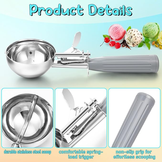 Reallnaive 4 Pcs Release Cookie Scoops Ice Cream Scooper with Trigger Release Portion Scoop Stainless Steel for Portion Control, Baking Food, Cookie Dough (4 oz,Gray)