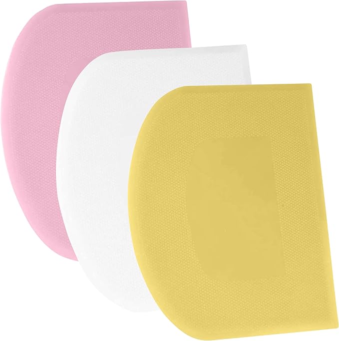 SURDOCA Dough Scraper Bench Scraper - 3P 13x7.9" Plastic Flexible Bowl Scraper, Sharp Edge & Angles Cake Scraper. Non-Slip Bakeware Decorating Tools Sculpting & Modeling Tools - Yellow+White+Pink