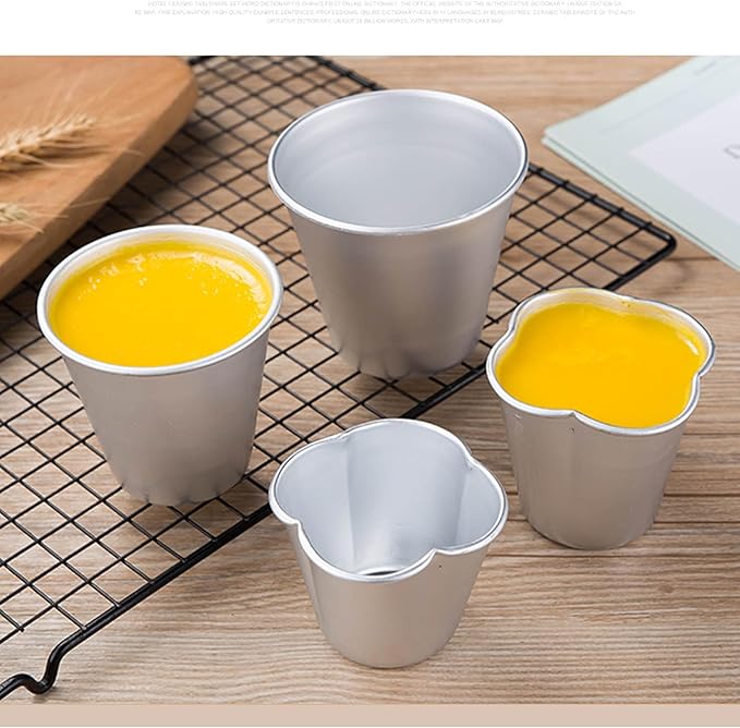 6 Pcs Popover Pan, Aluminium Pudding Tin Cup Baking Maker, Individual Muffin Chocolate Molten Brownie Tumbler Raspberry Souffle Cupcake Pudding Mould - Five-Petaled Flower Shape 3"x 2.8"