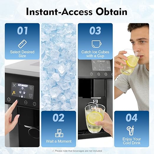 Ice Maker Dispenser, 2-in-1 Ice Maker Machine Countertop with Self-Cleaning Self-Dispensing Touch Control Status Warning Light & Translucent Visual Window Nugget Ice Maker for Homes Cafes Offices Etc