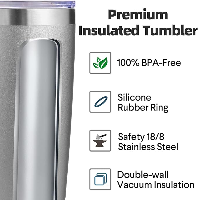 Volhoply 20oz Stainless Steel Tumbler with Lid and Straw,Double Wall Insulated Travel Iced Coffee Mug Fits Car Cup holder,Powder Coated Cups for Hot and Cold Drinks,Gifts for Women Men（Gray,1 Set）