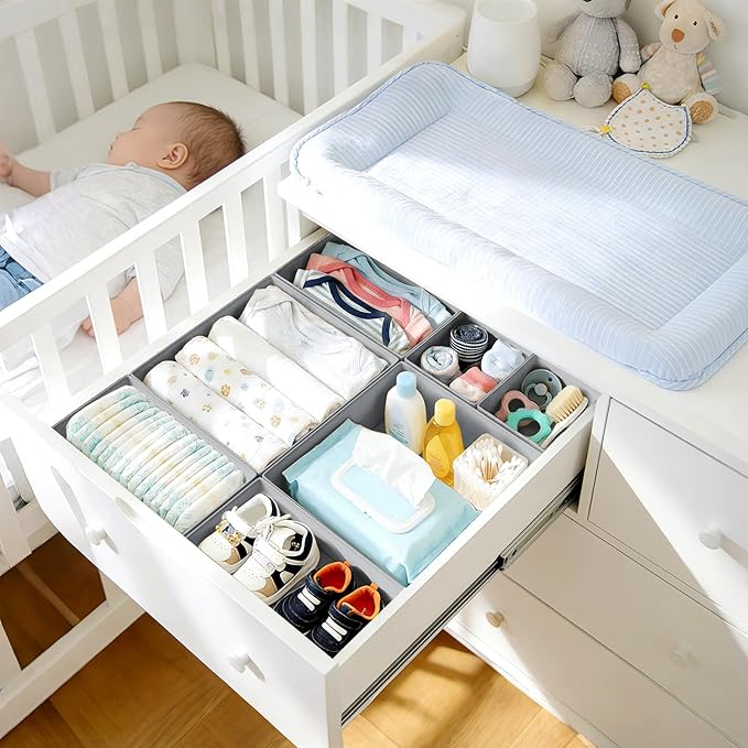 DIMJ Drawer Organizer Clothes 26 Pack - Foldable Baby Organizers and Storage & Closet Organizers for Bedroom, Closet - Nursery Organization Dresser Dividers for underwear, Sock,Bra, Belt, Tie,Gray