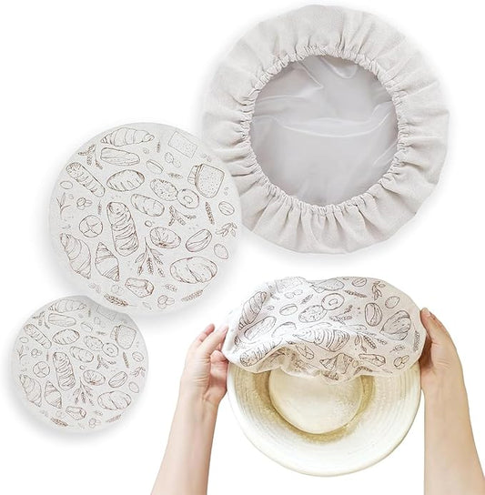 8'' 10'' 12'' Bowl Covers for Bread Proofing with Plastic Liner, Reusable Cloth Bread Bowl Cover for Sourdough Rising
