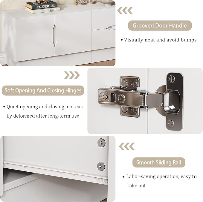 94.5" Wide Modern TV Stands for Living Room, Entertainment Center with Storage Cabinets and Drawers,Wooden TV Console with Groove Handle,Media Console for Bedroom,Dining Room,White