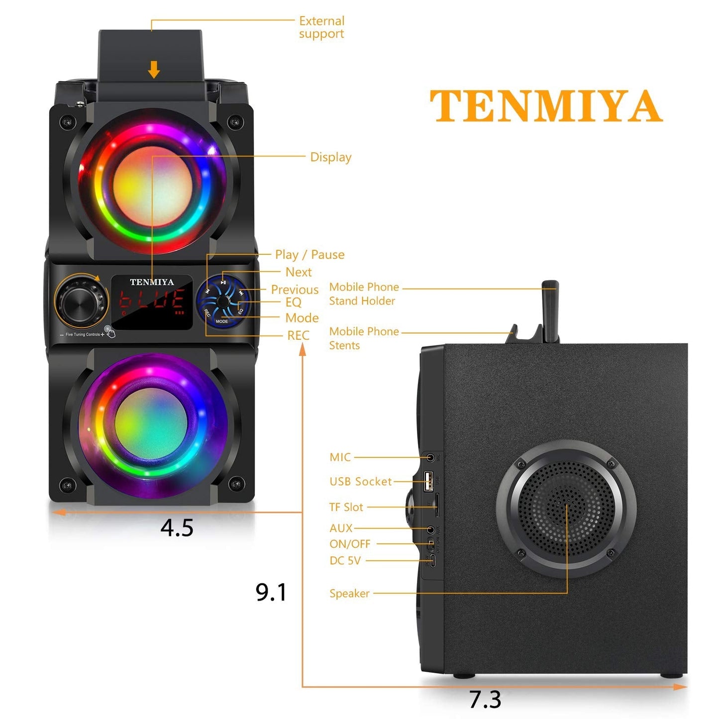 Bluetooth Speaker, 40W (60W Peak) Portable Wireless Speaker with Colorful Lights, Double Subwoofer Heavy Bass, FM Radio, MP3 Player, Bluetooth 5.0, Loud Stereo speakers for Home Outdoor Party Camping
