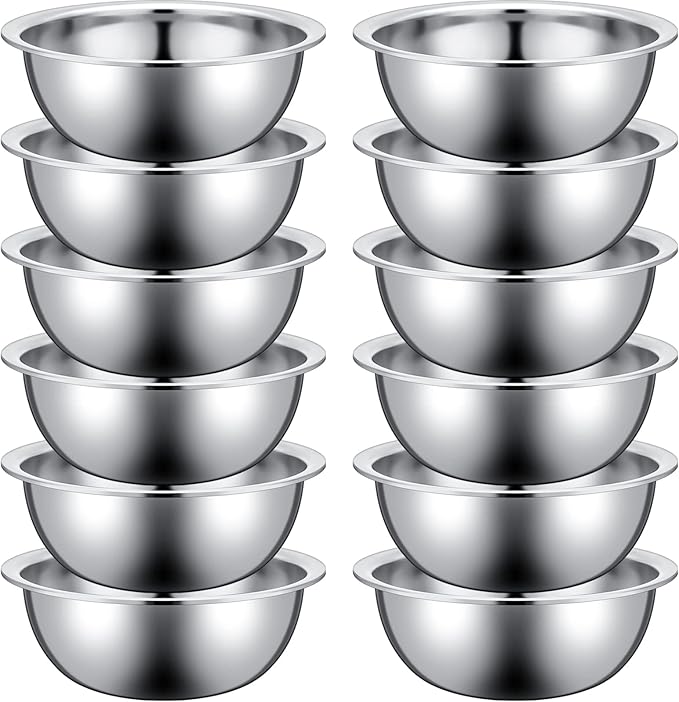 Pinkunn 12 Pcs Stainless Steel Mixing Bowls, Nesting Metal Salad Prep Bowls Bulk Reusable Baking Food Container Large Medium Small for Kitchen Hotel Restaurant Cooking, Silver (11.8 x 3.74 Inch)