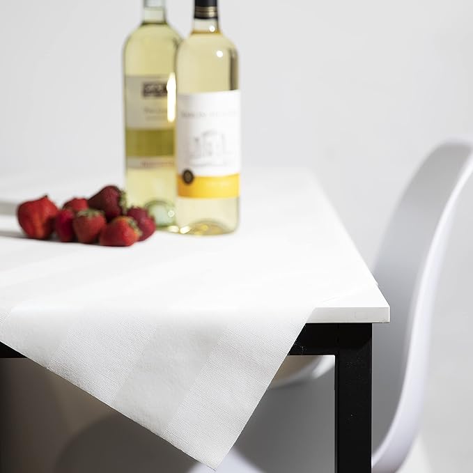 Luxury Table Protector Pad, 2 in 1 Table pad + Great Looking Tablecloth - Heat Resistant, Spill & Stain Proof - Flannel Backing (54x72, White - Silk Stripe)
