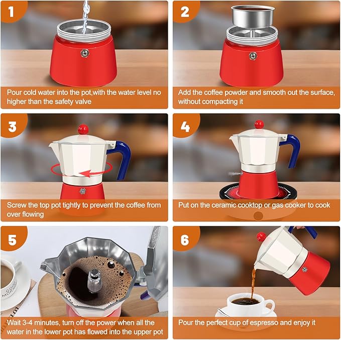 6 Cup Aluminum Espresso Stovetop Moka Pot Express Coffee Maker Percolator Italian Classic Mocha Coffee Machine for Italian and Cuban Cafe Brewing for Home Camping 300ml 10oz