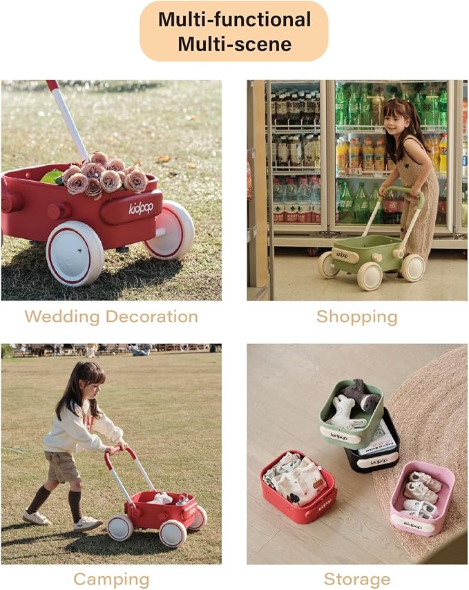 PULA Baby Push Walker with Wheels Toddler Wagon for First Learner Baby Toys 6-12 Months, 1 Year Old Birthday Gifts, Indoors and Outdoors (Red)