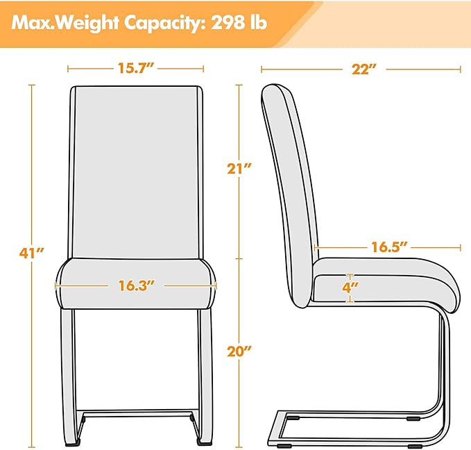 Yaheetech Dining Chairs Set of 2 Modern Faux Leather Upholstered Dining Room Chairs with High Back and Metal Chrome Legs for Kitchen/Living Room/Restaurant, Light Gray